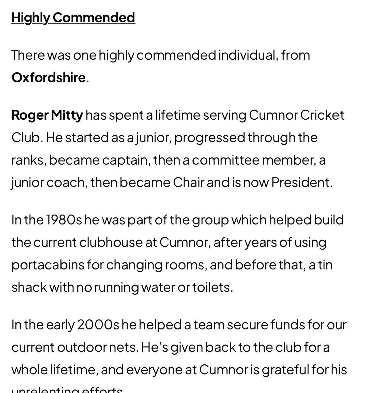 Congratulations to our President... - Cumnor Cricket Club