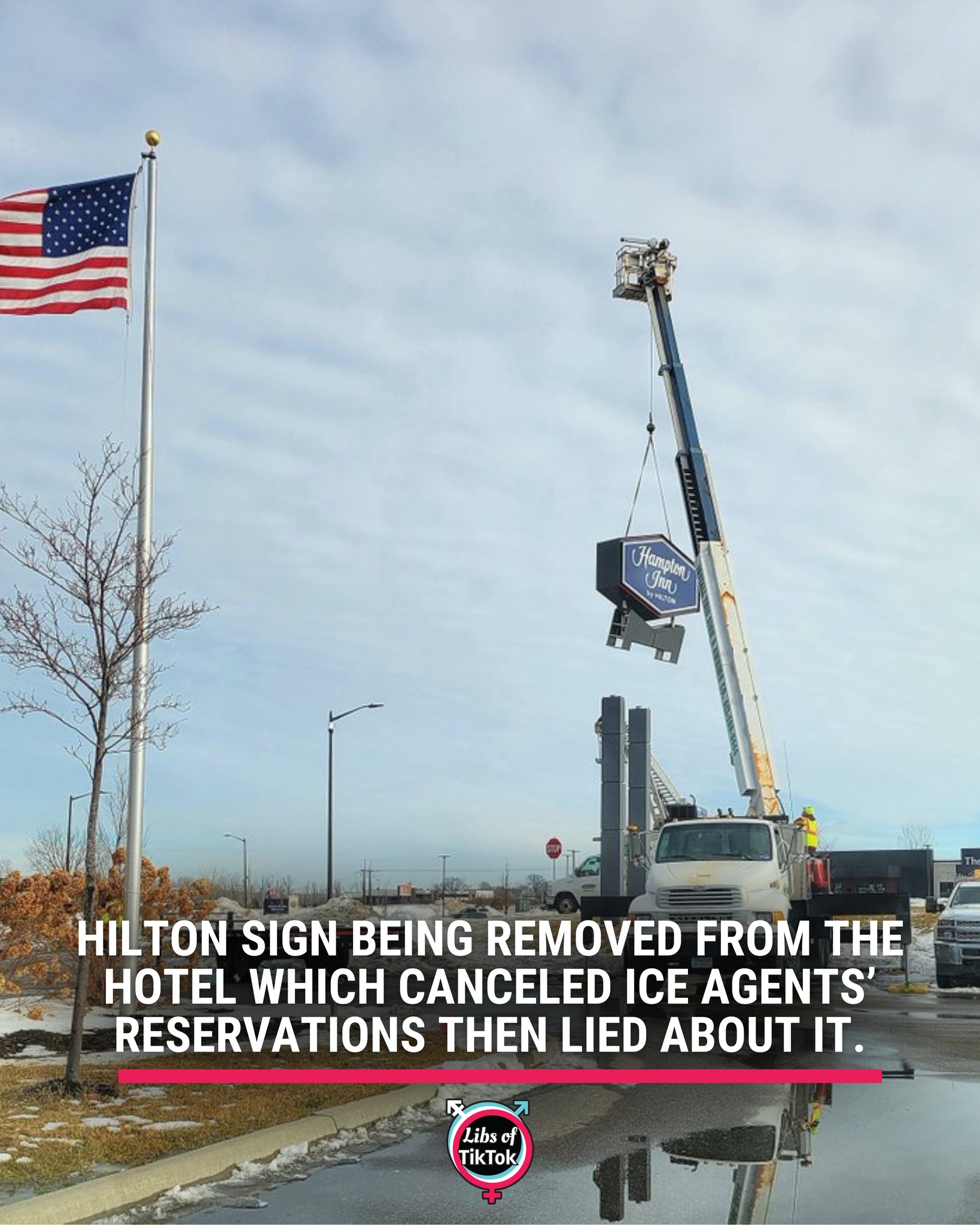 Libs of Tik Tok - Hilton sign being removed from the hotel... | Facebook