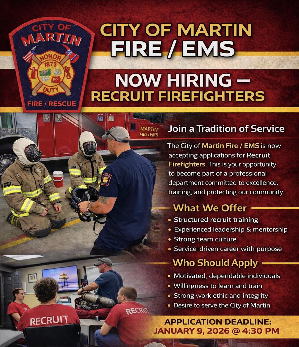 🚒 NOW HIRING: RECRUIT... - City of Martin Fire/EMS | Facebook