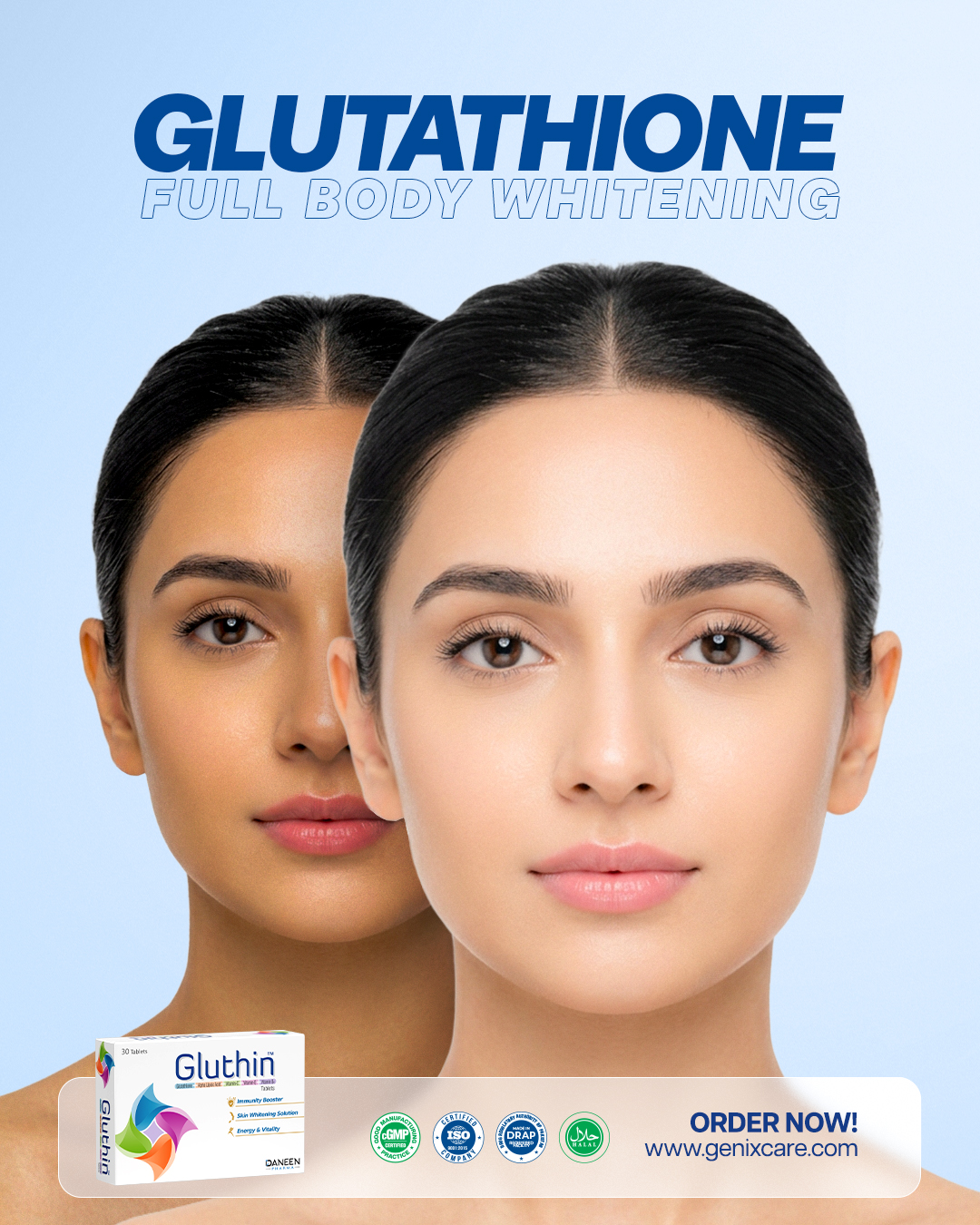 Reveal your natural glow with Gluthin✨ Powered by Glutathione and essential antioxidants, Gluthin is designed to support a brighter, more radiant-looking complexion while promoting overall wellness. 💙 Glow with confidence
