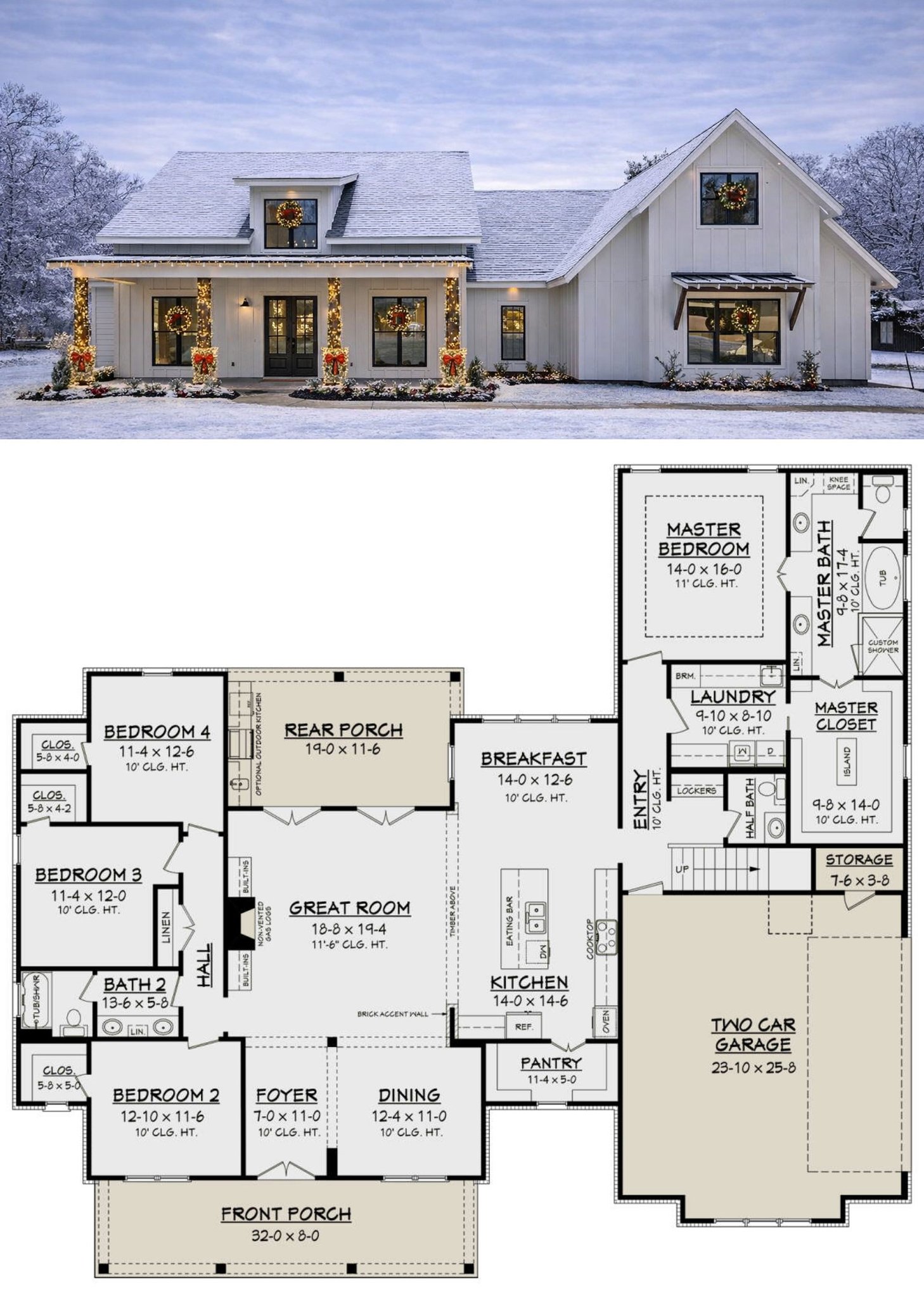 Dream - Country House Plan – ~2,686 sq ft, 4 Bedrooms, 2.5 Bathrooms, 2 ...