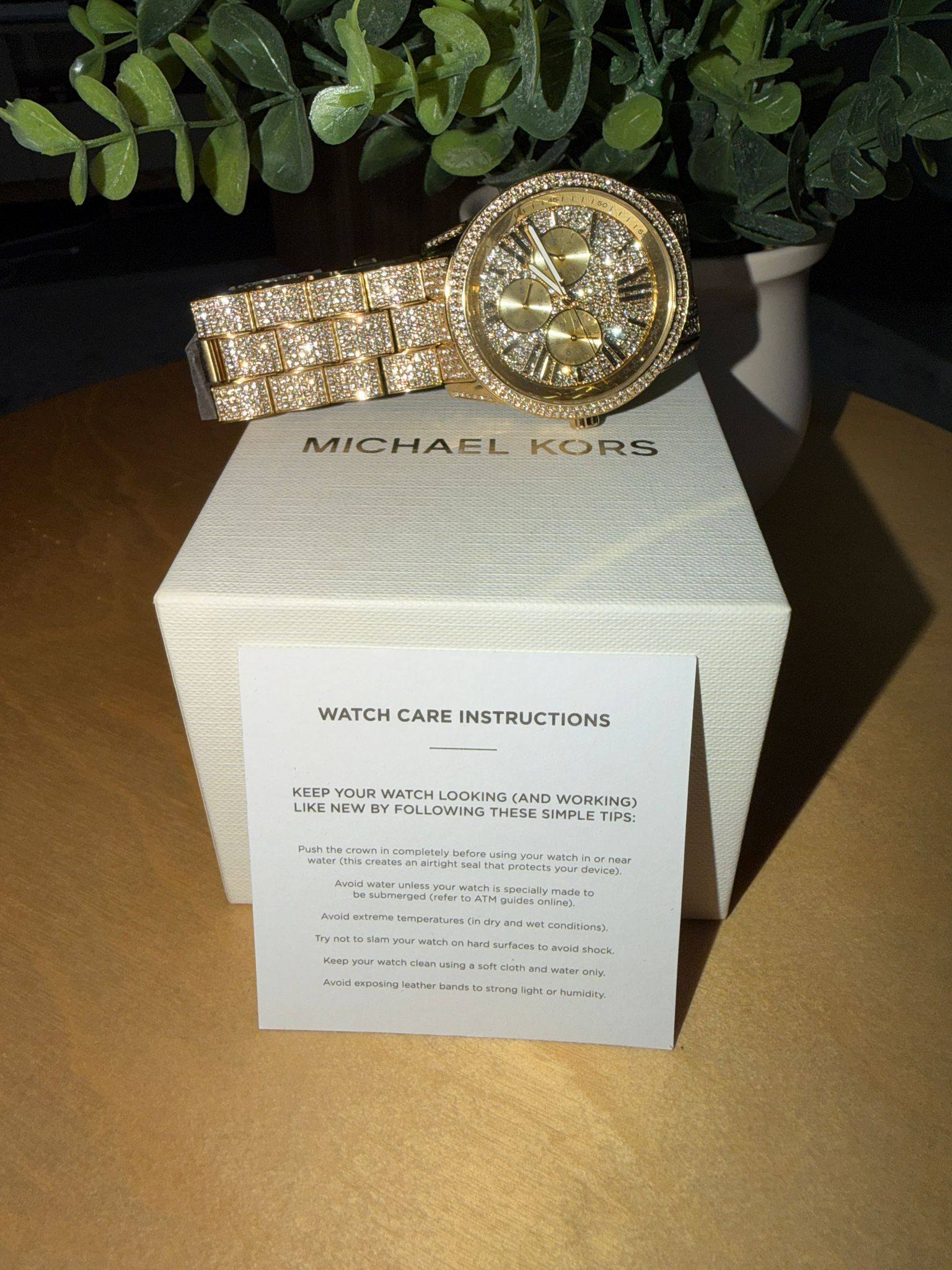 New Michael Kors MK6789 Oversized Brynn Pavé Gold-Tone Stainless 