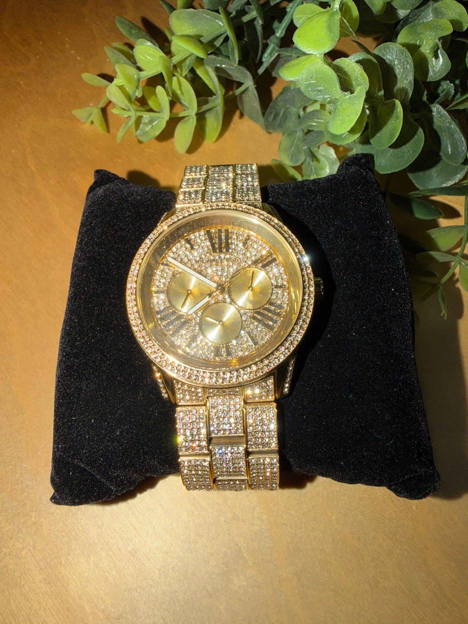 New Michael Kors MK6789 Oversized Brynn Pavé Gold-Tone Stainless 