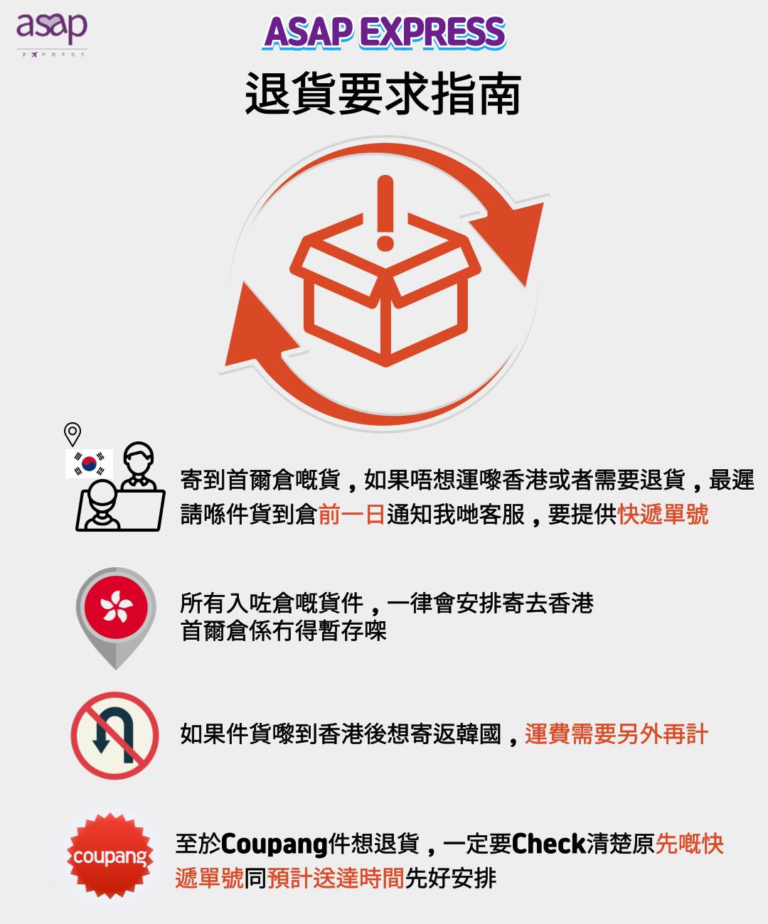 ASAP Express - 【📦 韓國集運退貨攻略】想退貨/轉寄？必睇呢個流程！... | Facebook