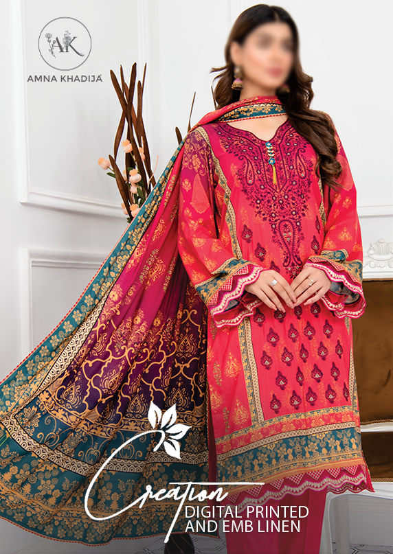 Bana Dora by Amna Khadija Embroidered Lawn Unstitched 3 Piece - D-01 - AM25BDV4 - Light Pink - Summer Collection