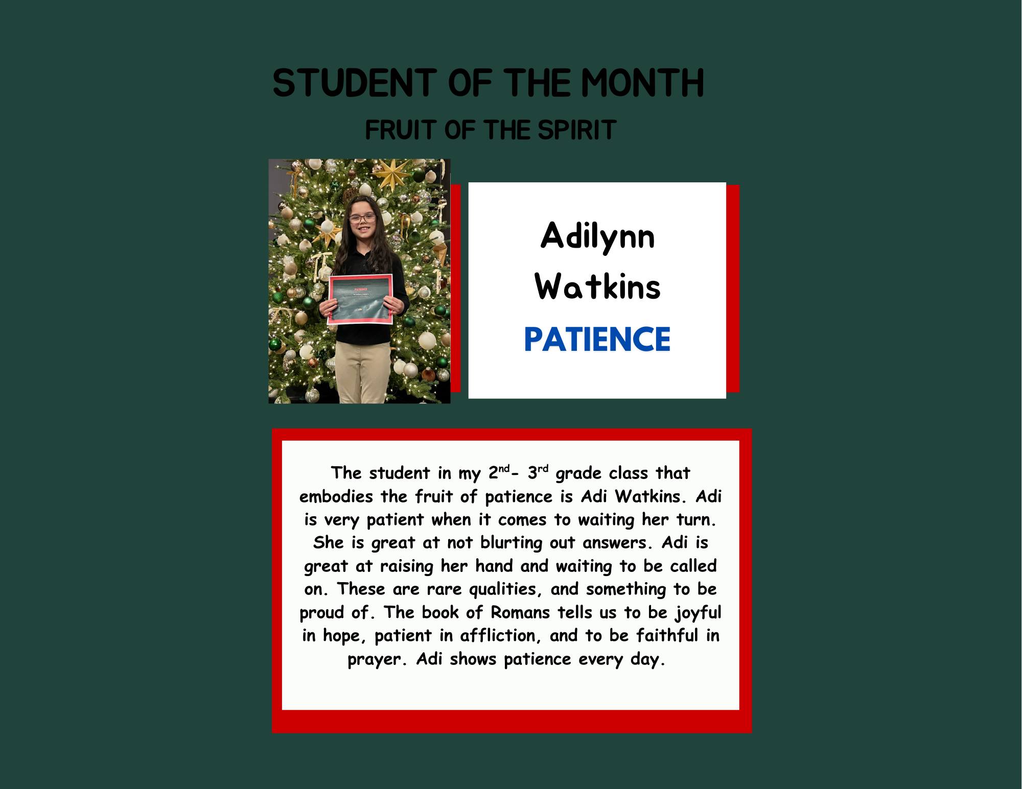 Legacy - December Student of the Month: Patience Join us in celebrating ...