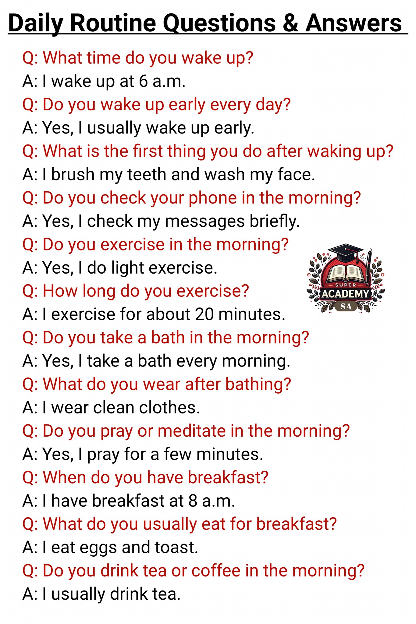 Super - Daily Routine English Questions and Answers in Easy Words # ...