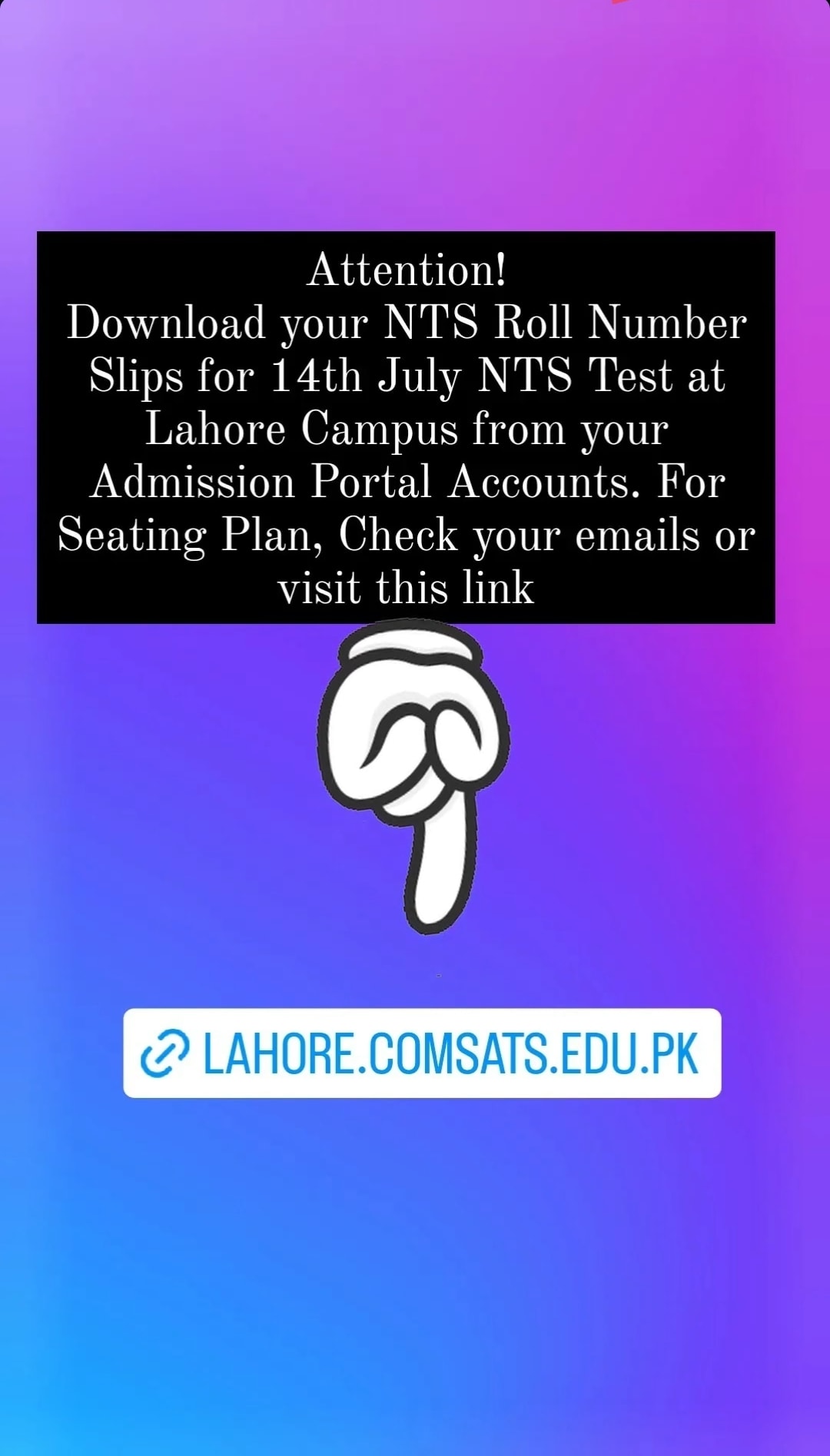 COMSATS - Attention! Download your NTS Roll Number Slips for 14th July ...