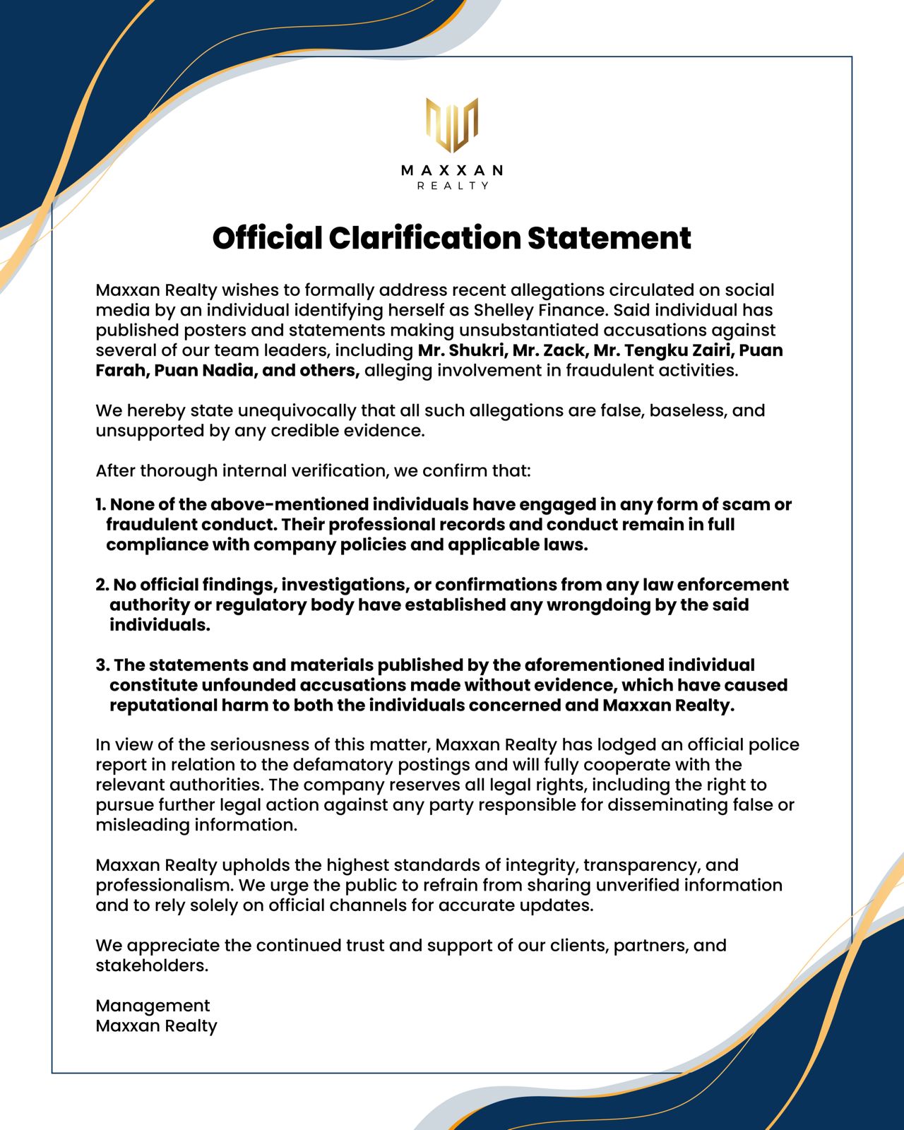 Maxxan - 𝐎𝐟𝐟𝐢𝐜𝐢𝐚𝐥 𝐂𝐥𝐚𝐫𝐢𝐟𝐢𝐜𝐚𝐭𝐢𝐨𝐧 𝐒𝐭𝐚𝐭𝐞𝐦𝐞𝐧𝐭 Maxxan Realty wishes to ...