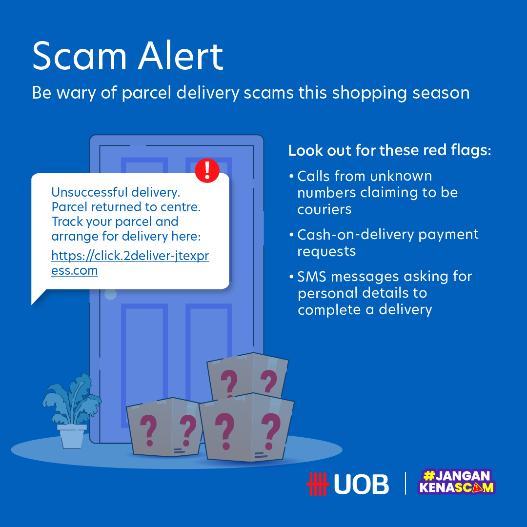 UOB - [⚠️SCAM ALERT] Watch out for fake parcel delivery messages asking ...
