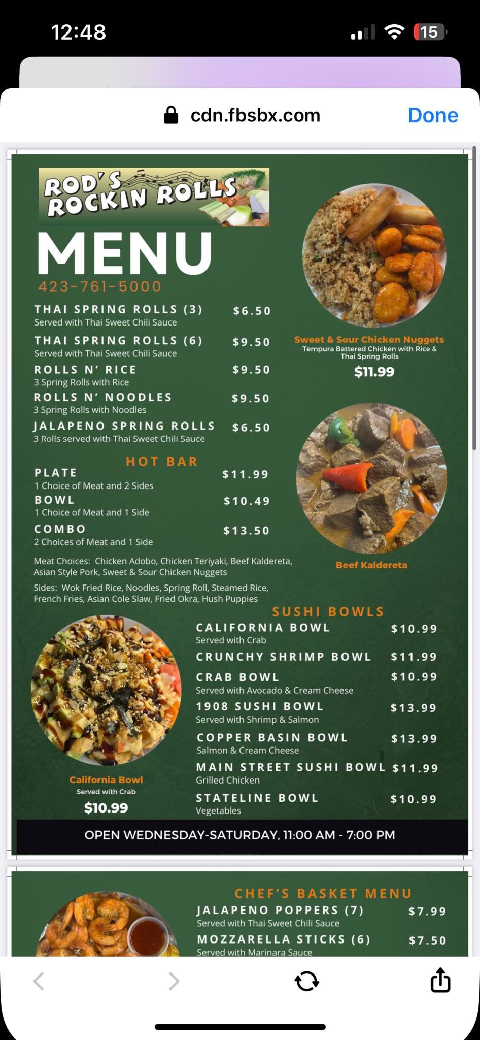 Our current menu at this moment. - Rods Rockin Roll's