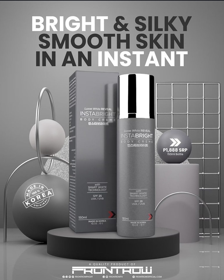 Experience brighter, silkier and smoother skin in an instant with #Frontrow's grounbreaking body creme, #Instabright made in Korea to fit every Pinoy's skin. 🤍🤍🤍