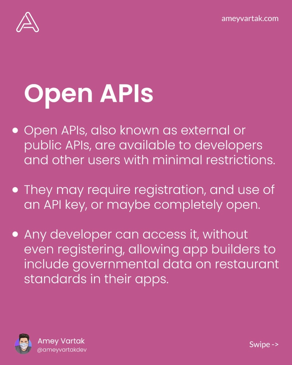 Amey Vartak - What is an API?🤓 API is the acronym for... | Facebook