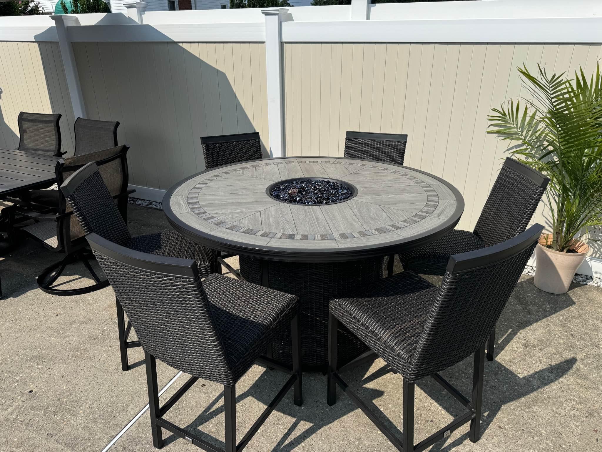 Best HD Pictures about  Agio Conway 7 Piece Fire High Dining Set  with No AI Images