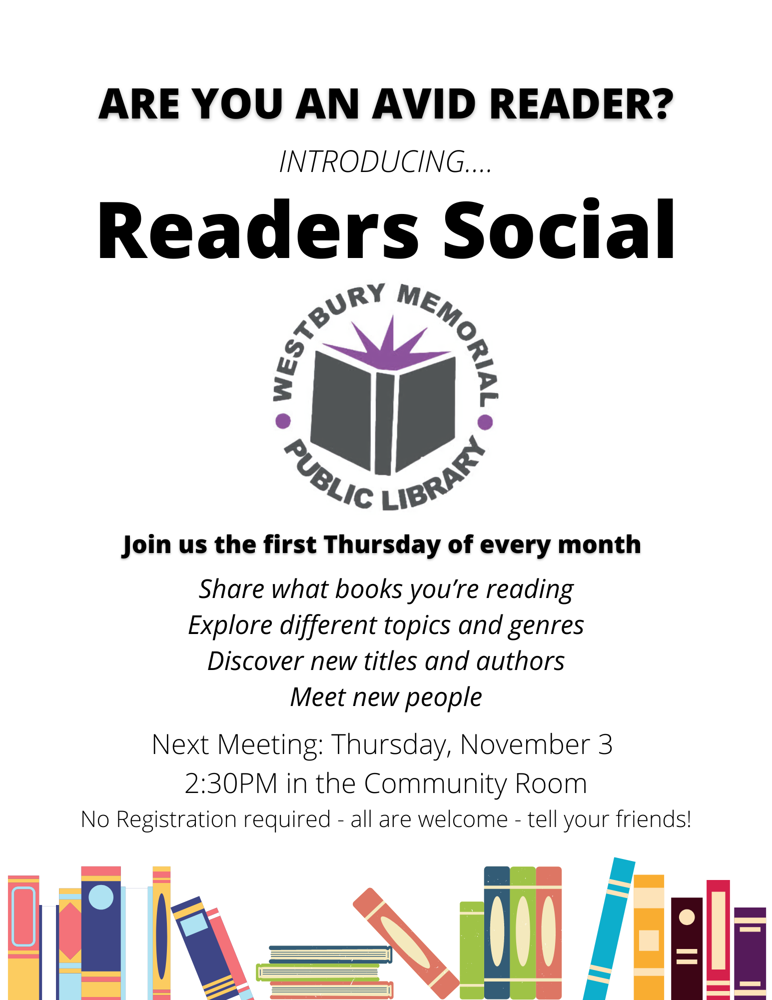 Westbury Memorial Public Library - Readers Social⁠ Thursdays, November ...