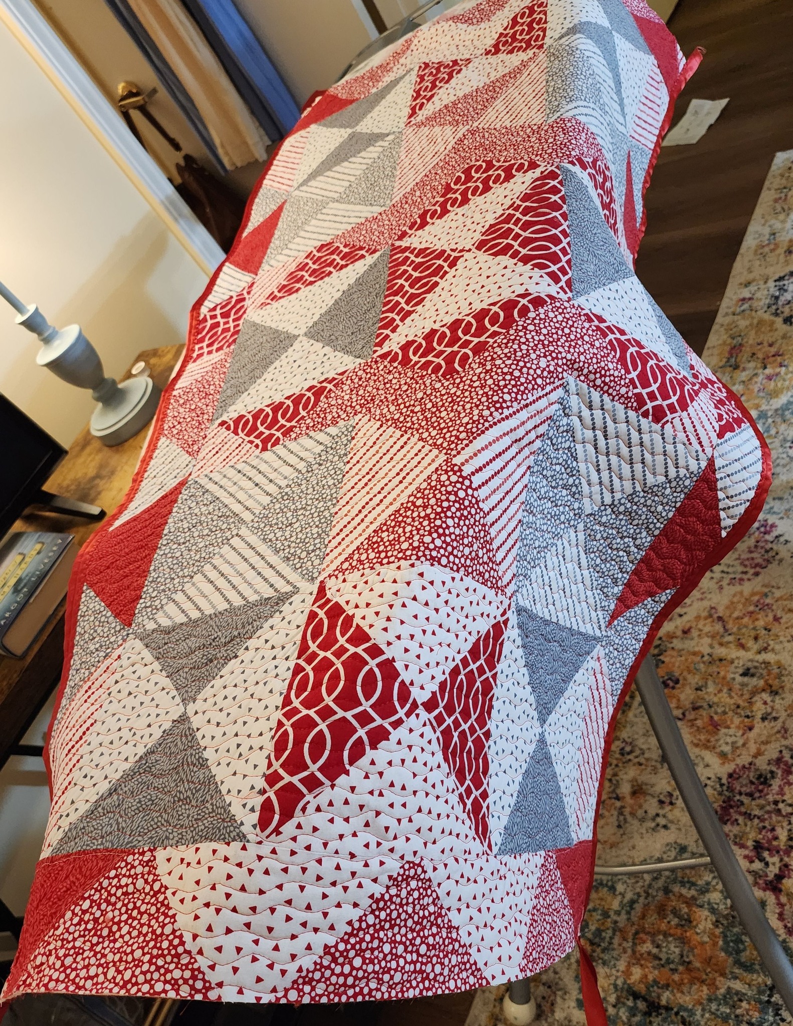 Finished my first crumb quilt with sashing on point