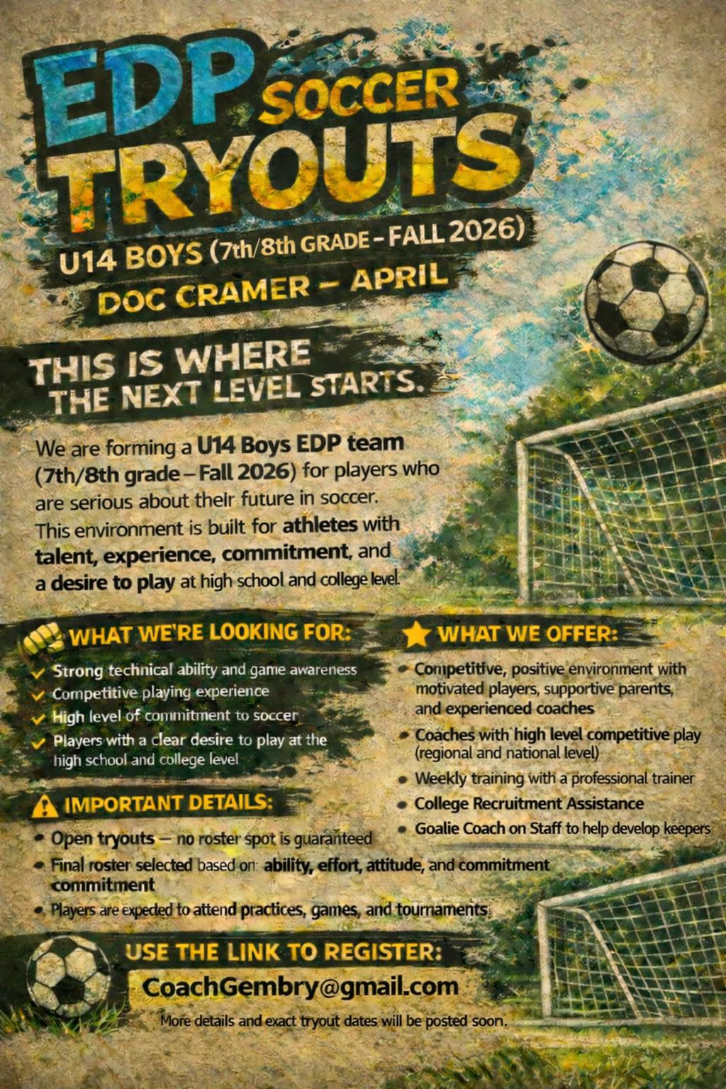 Stafford - ⚽ EDP SOCCER TRYOUTS – U14 Boys (7th and 8th Grade | Fall ...