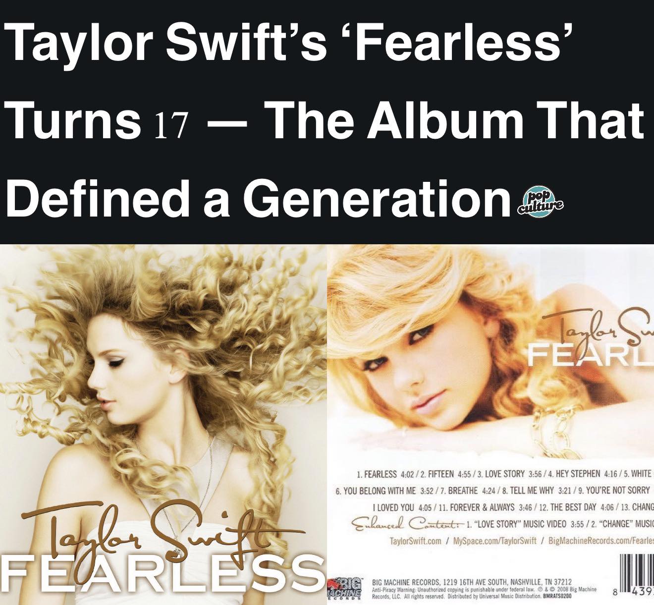 Pop Culture - 17 years ago today, Taylor Swift released... | Facebook
