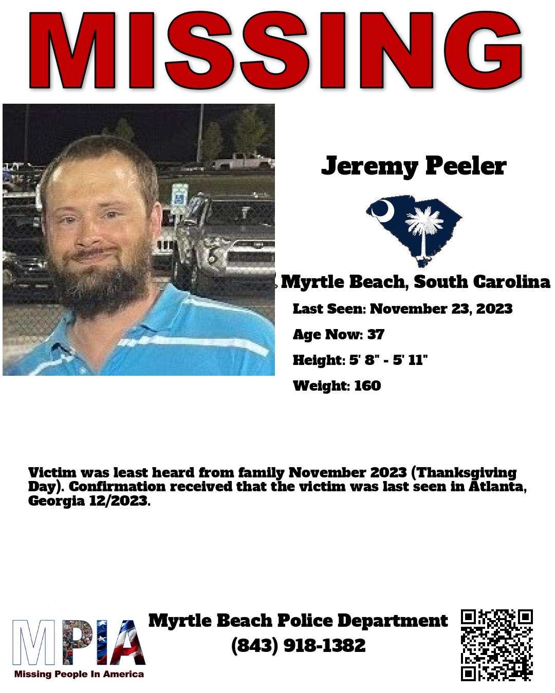 Missing - MISSING Jeremy Peeler 📍 Location: Myrtle Beach, South ...