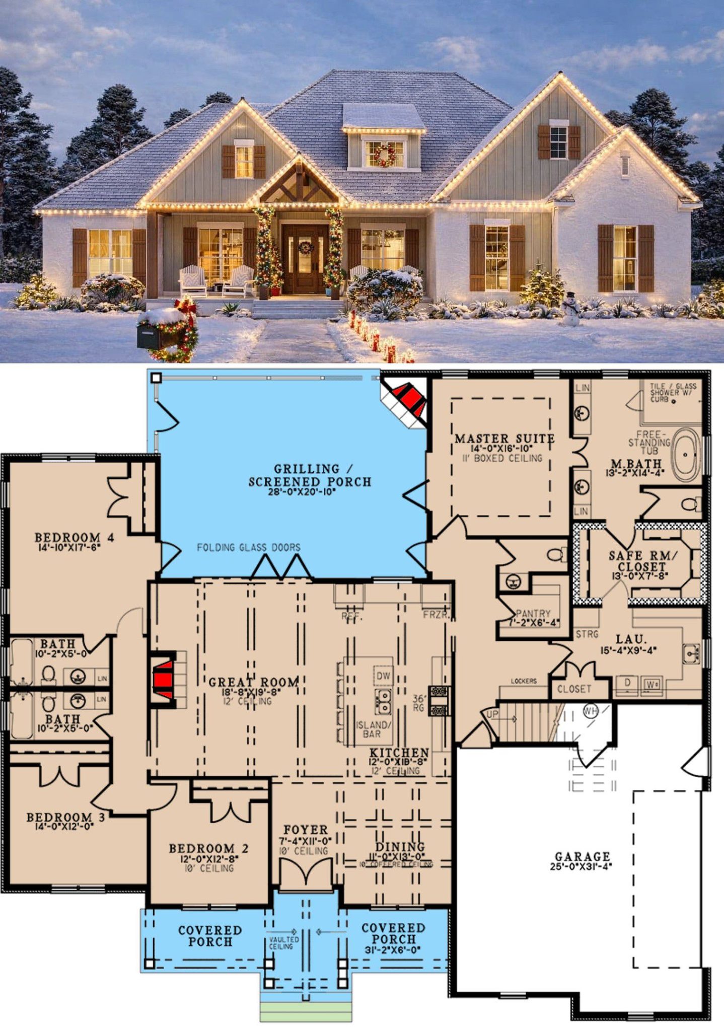 Dream - Country House Plan with 4 Beds and Optionally Finished Bonus ...