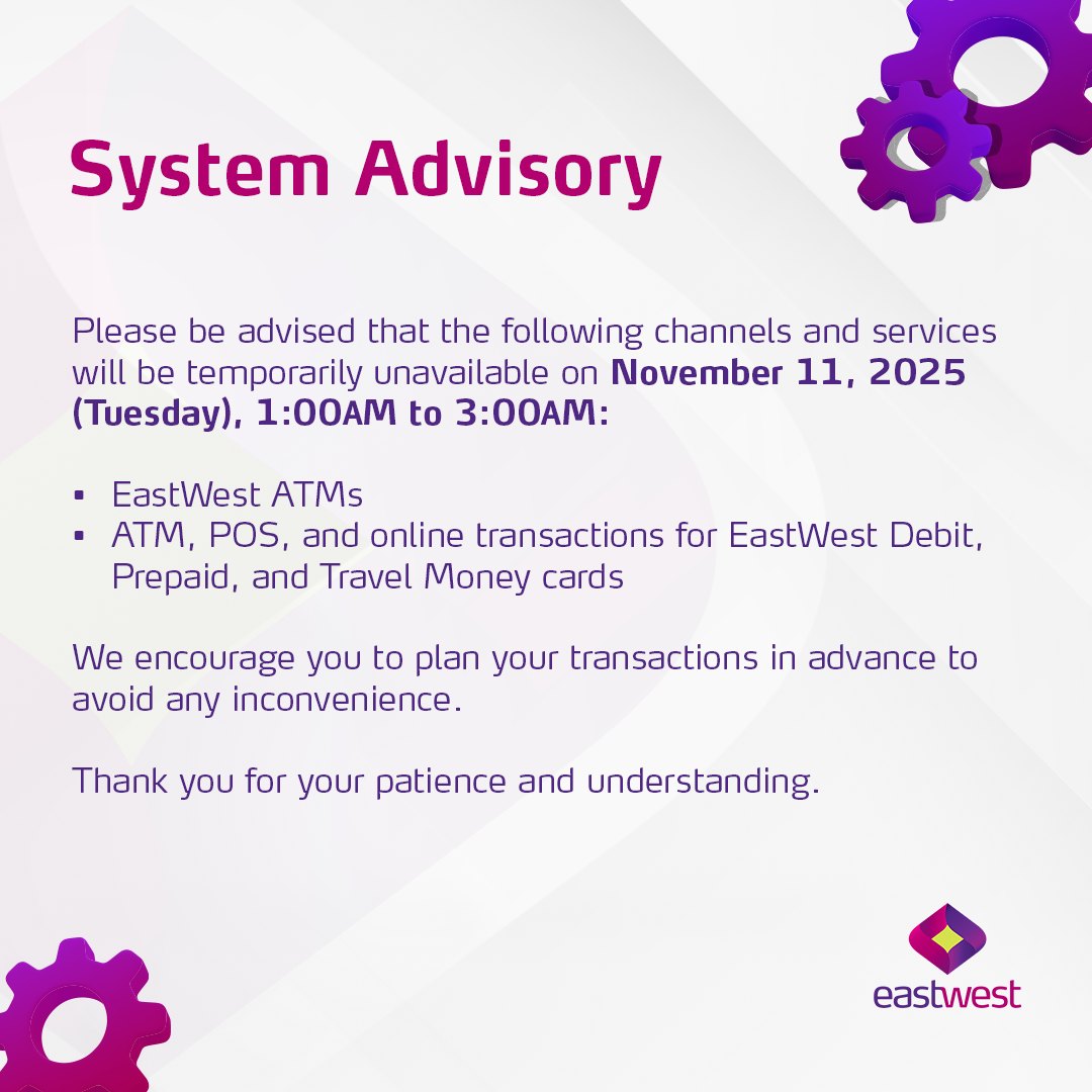 EastWest Bank - Please be advised that the following... | Facebook