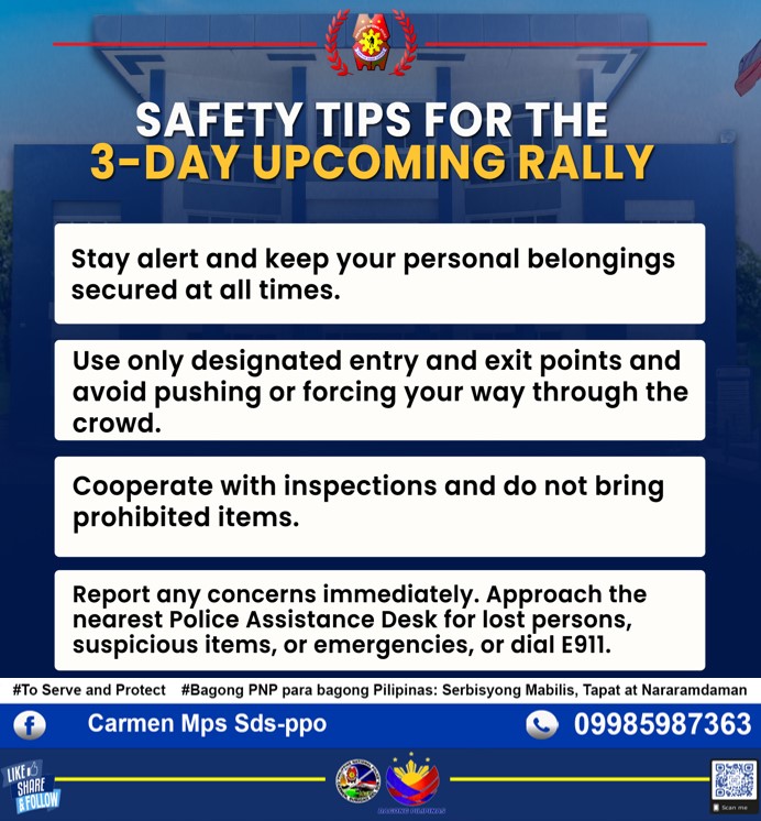 Carmen Mps - SAFETY TIPS FOR THE 3-DAY UPCOMING RALLY # ...