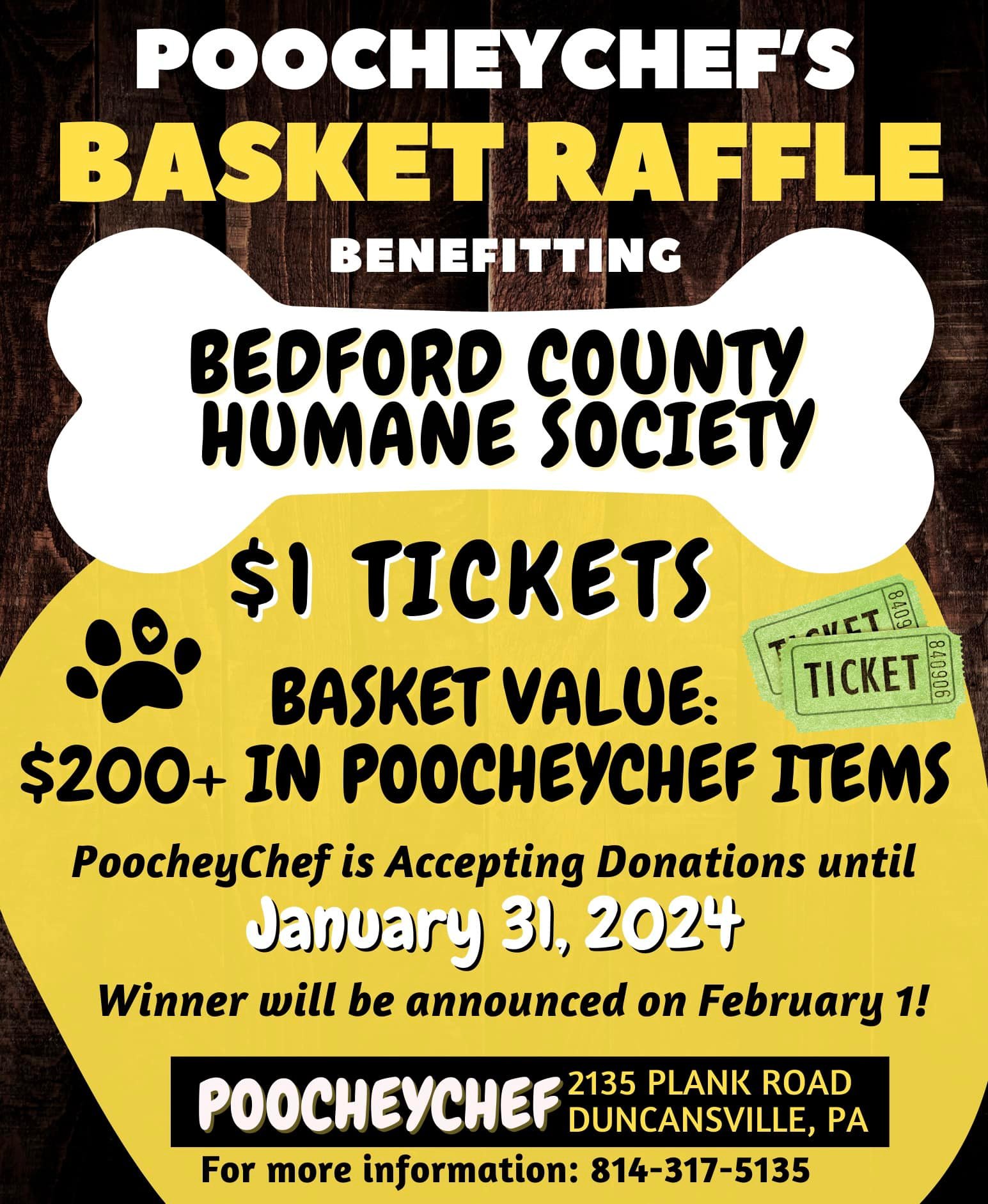 Poochey Chef - Our basket raffle benefitting the Bedford...