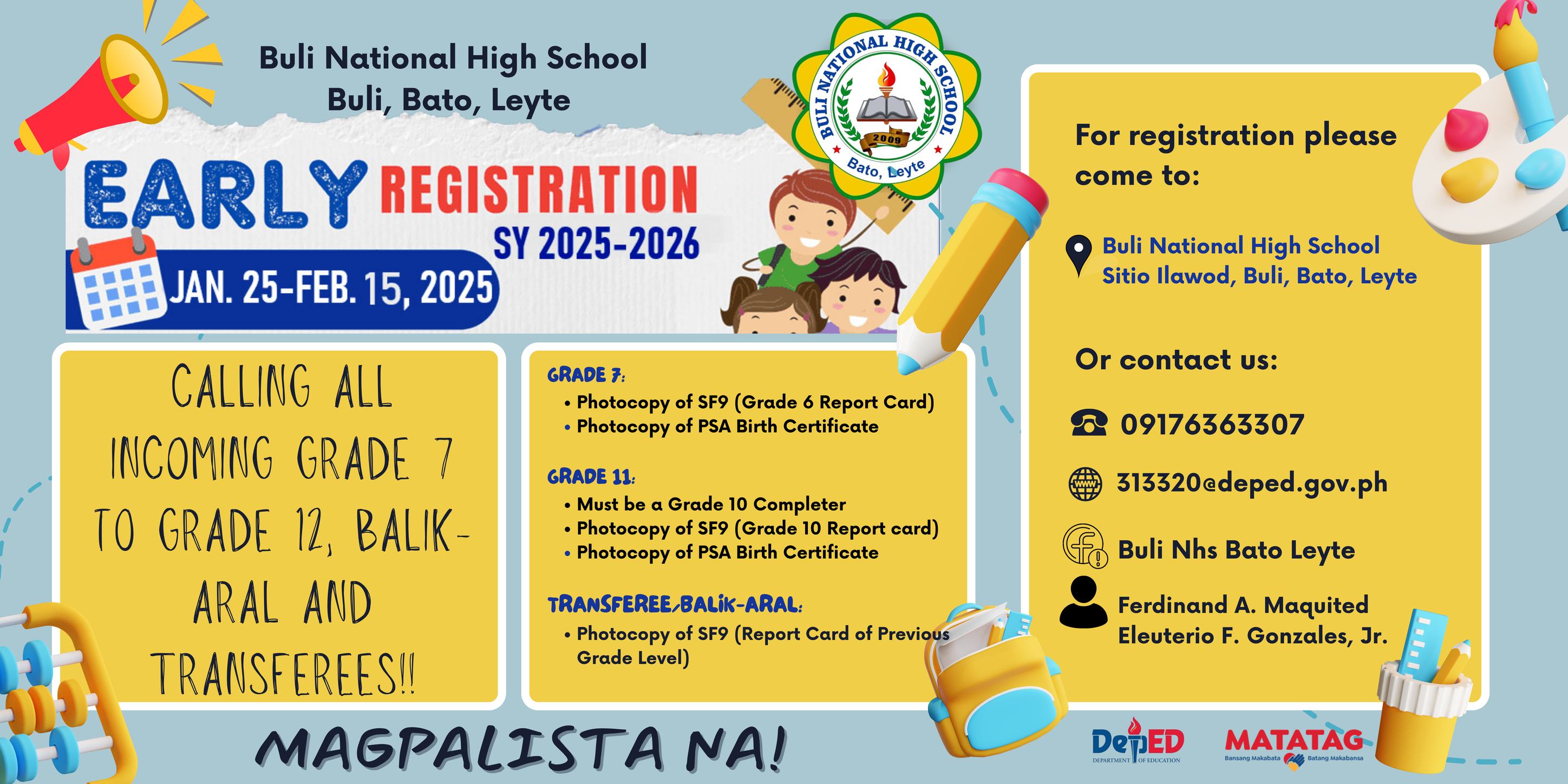 🌟 EARLY REGISTRATION IS NOW OPEN! 🌟... - Buli Nhs Bato Leyte | Facebook