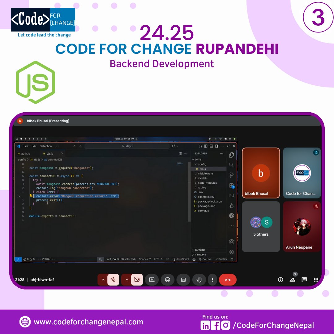 Code for Change - 𝗗𝗮𝘆 𝟯 𝗼𝗳 𝟯 𝗱𝗮𝘆𝘀 𝗕𝗮𝗰𝗸𝗲𝗻𝗱 𝗗𝗲𝘃𝗲𝗹𝗼𝗽𝗺𝗲𝗻𝘁... | Facebook