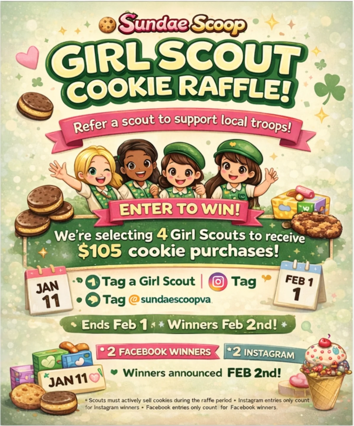 Sundaescoopva - 🍪 GIRL SCOUT COOKIE RAFFLE! 🍪 Sundae... | Facebook