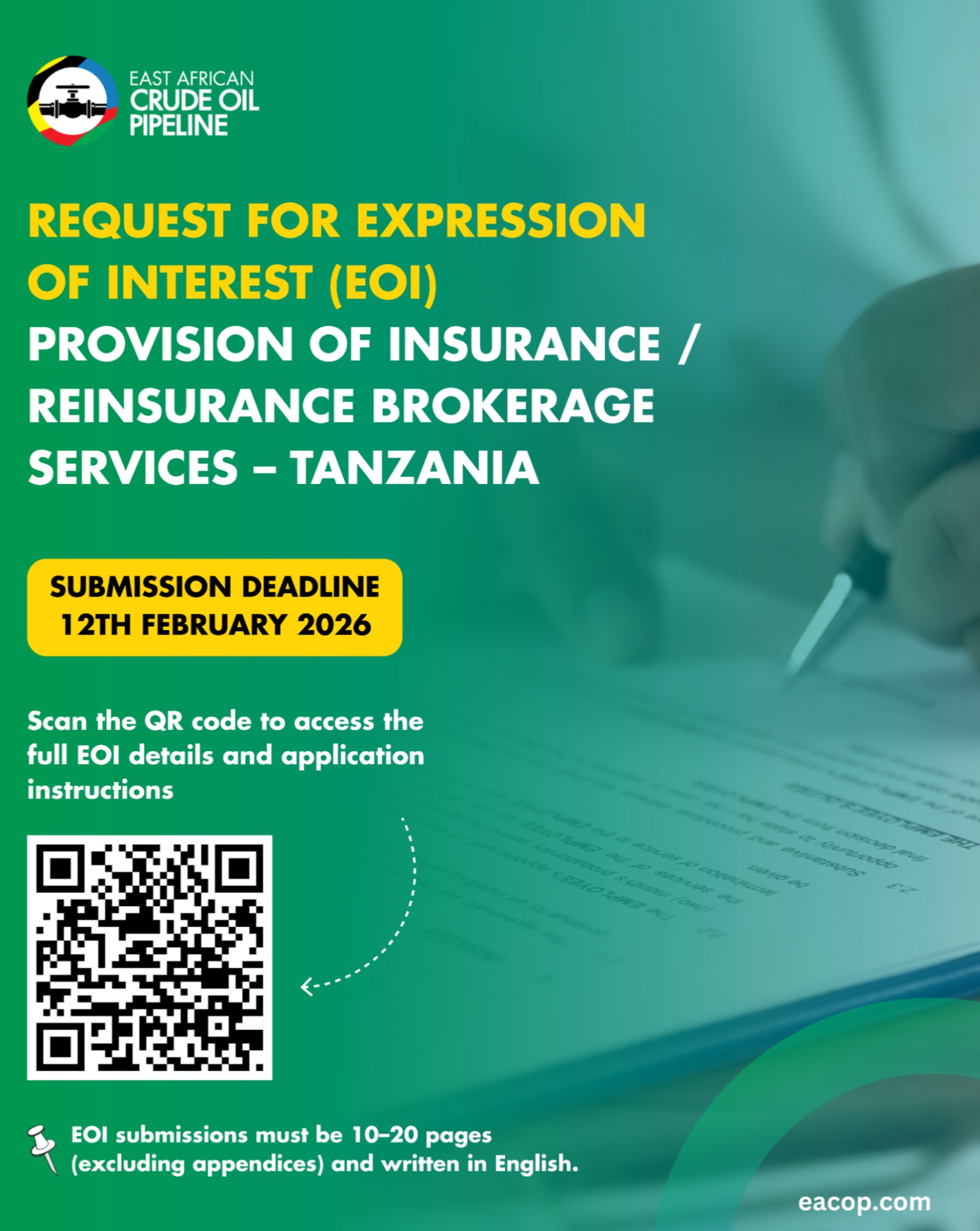 EACOP - 𝐑𝐞𝐪𝐮𝐞𝐬𝐭 𝐟𝐨𝐫 𝐄𝐱𝐩𝐫𝐞𝐬𝐬𝐢𝐨𝐧 𝐨𝐟 𝐈𝐧𝐭𝐞𝐫𝐞𝐬𝐭! #EACOP invites experienced ...