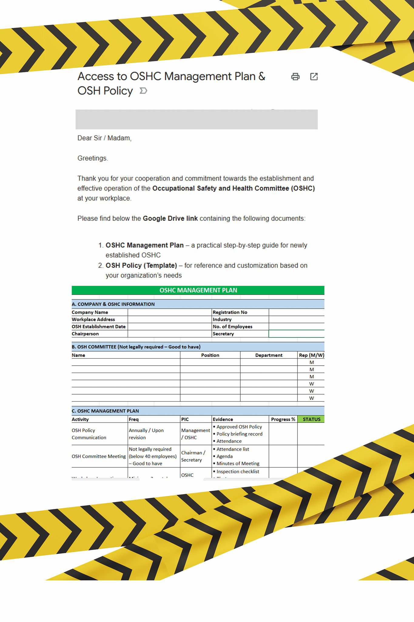 Brother - OSHC Management Plan Terima kasih kepada semua yang telah ...