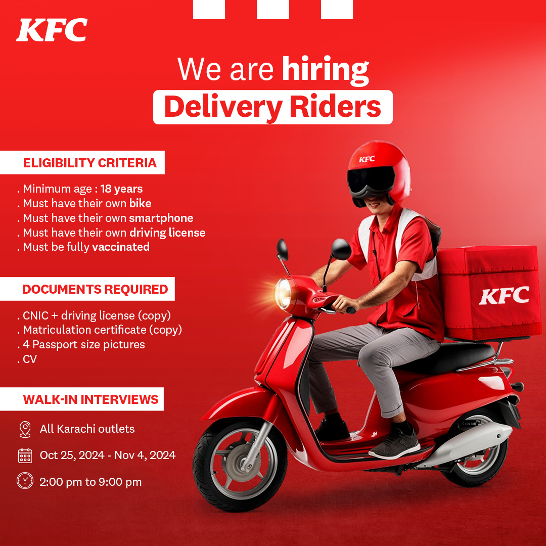 KFC - We are hiring delivery riders! Walk into any KFC... | Facebook