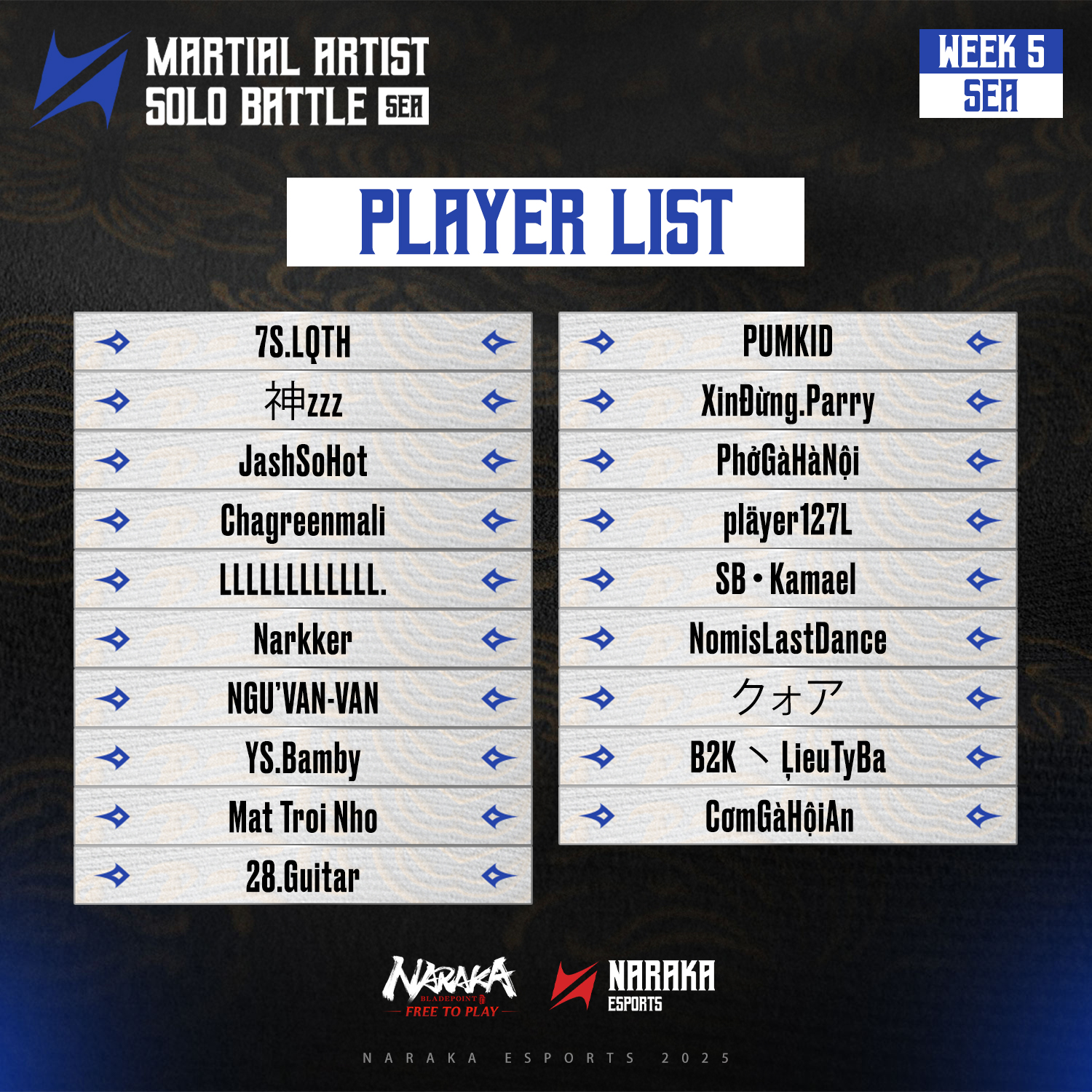 NARAKA - 💠 Martial Artist Solo Battle Week 4 | SEA The player list for ...