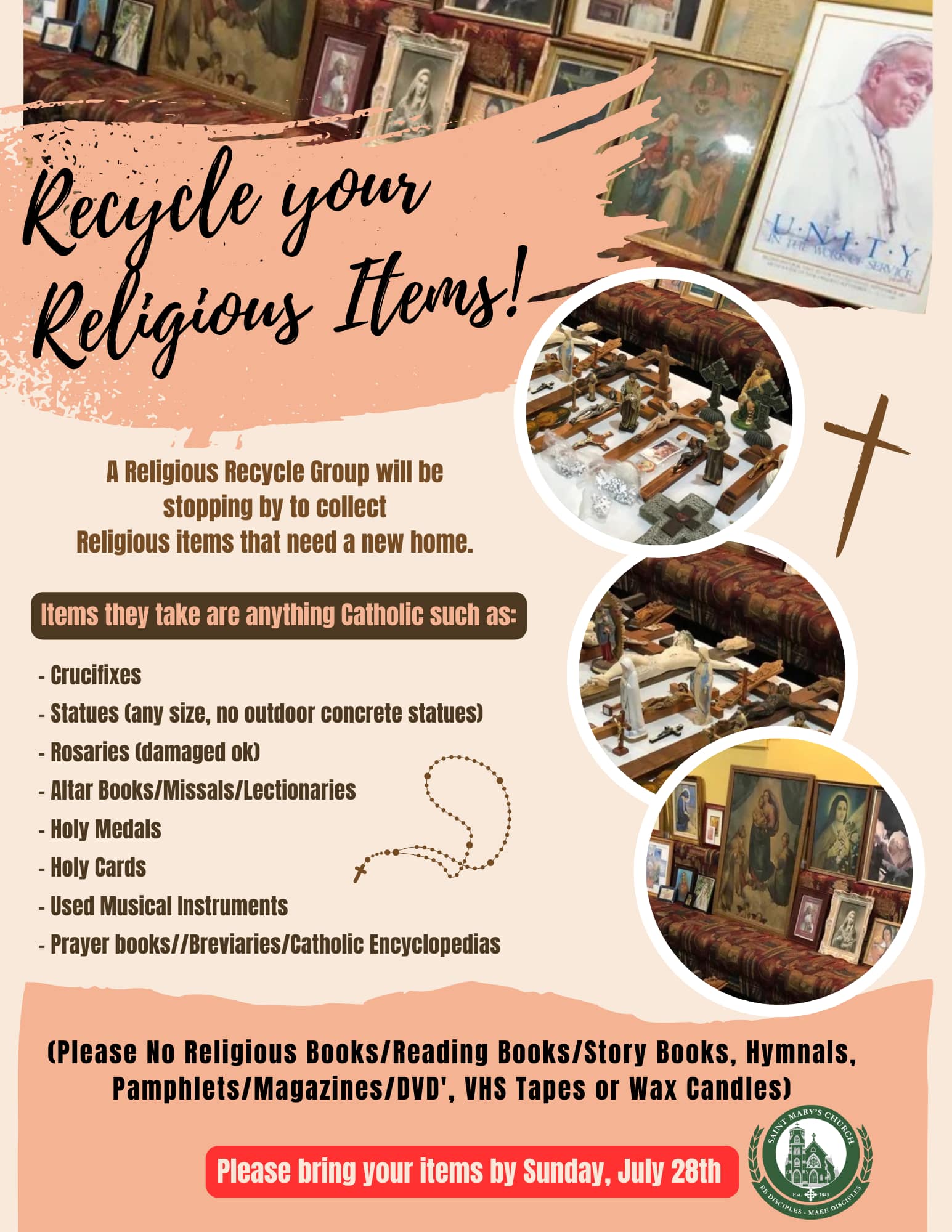 RECYCLE YOUR RELIGIOUS ITEMS!... - St. Mary's Catholic Church | Facebook