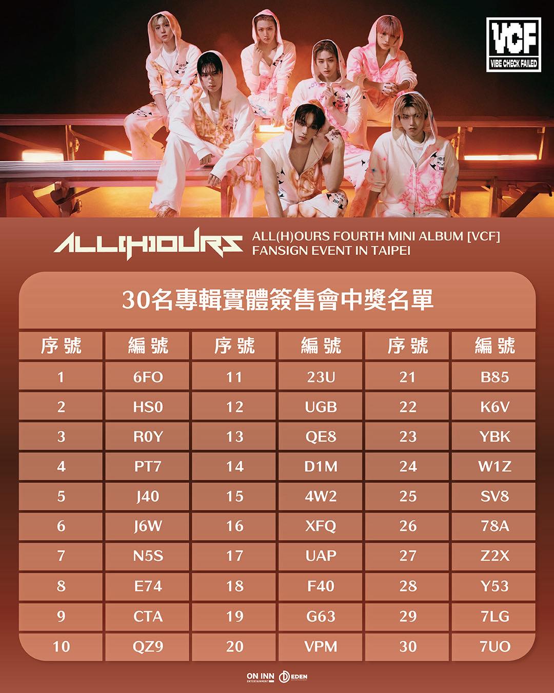 ALL(H)OURS FOURTH MINI ALBUM [VCF] FANSIGN EVENT IN TAIPEI】中獎