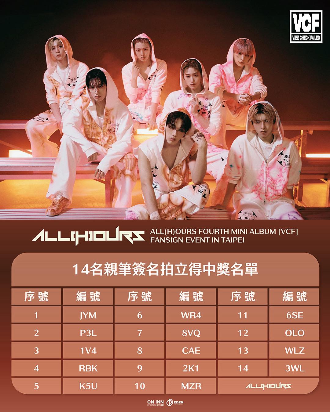 ALL(H)OURS FOURTH MINI ALBUM [VCF] FANSIGN EVENT IN TAIPEI】中獎