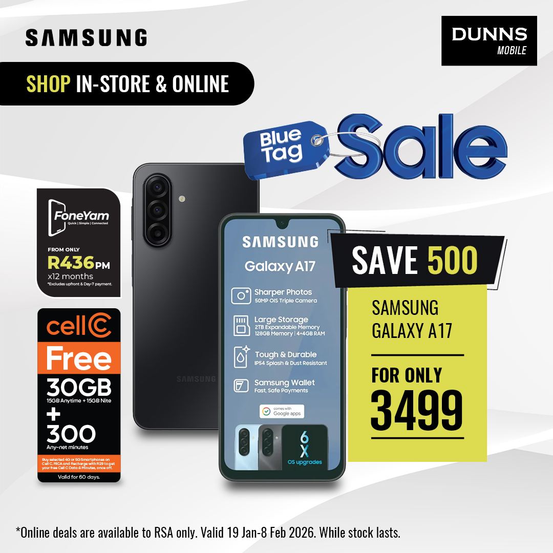 Dunns - 💙 Blue Tag SALE is ON! 💙 Save R500 on the Samsung Galaxy A17 📱 ...