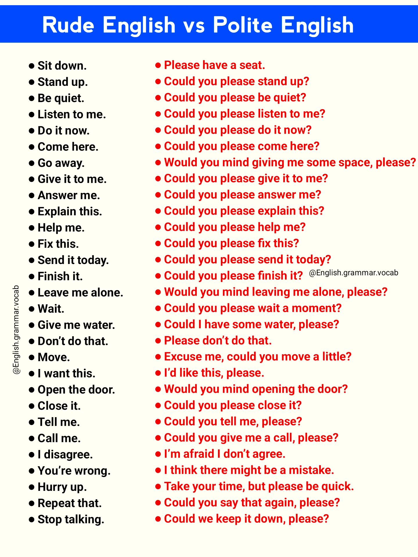 English - Rude English vs Polite English. Small words, big difference ...