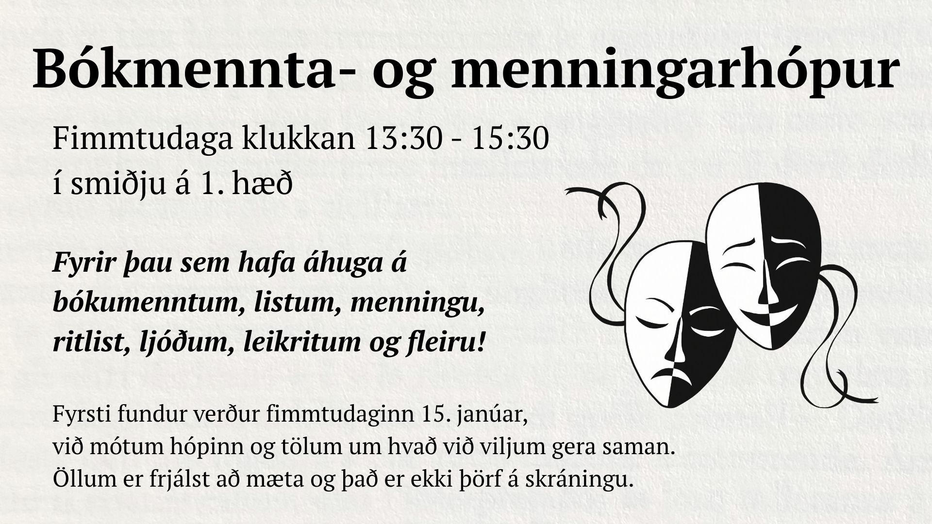 Í dag verður fyrsti fundur hjá... - Samfélagshúsið Vitatorgi | Facebook