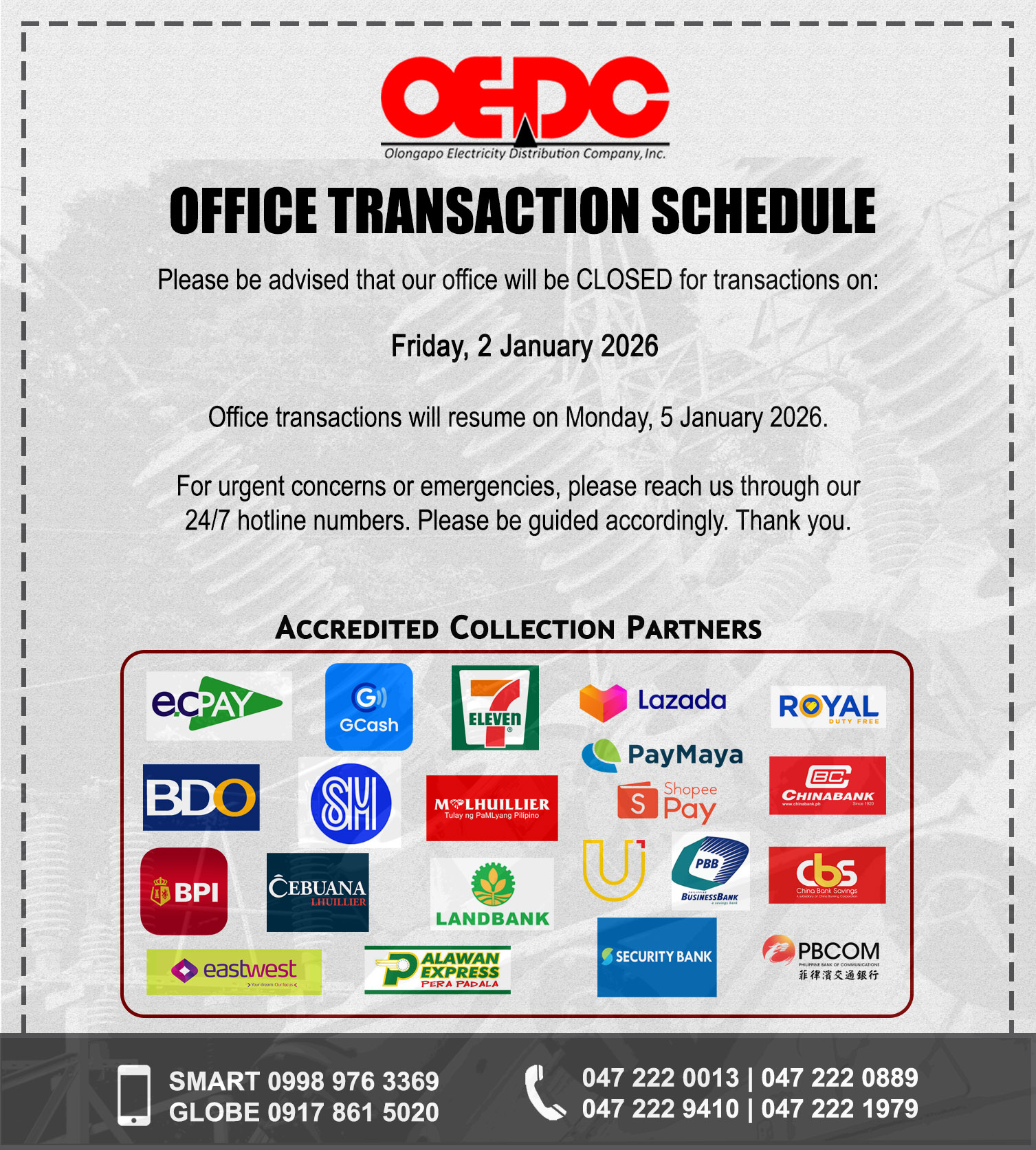 Olongapo - OFFICE TRANSACTION SCHEDULE Please be advised that our ...