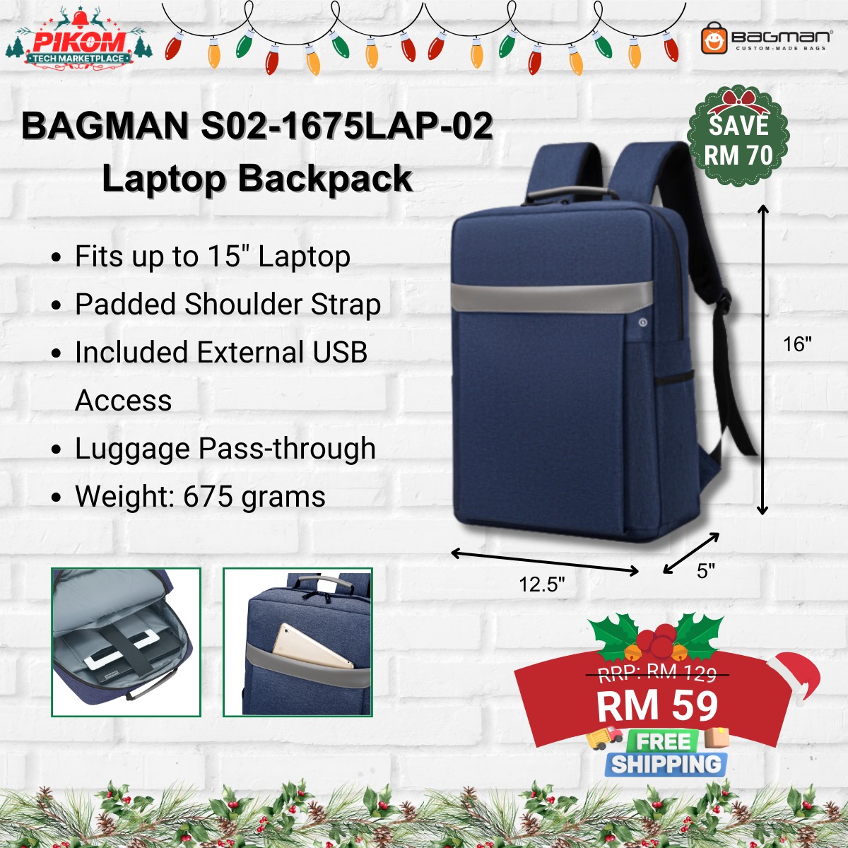 bagman laptop backpack Nylon Travel for Men Expandable Bag USB Made of waterproof nylon material BAGMAN 15" LAPTOP BACKPACK -