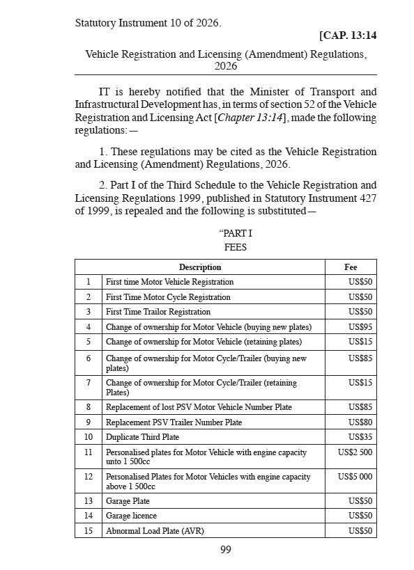 Globlink - New Vehicle Registration & Licensing Fees – SI 10 of 2026 ...
