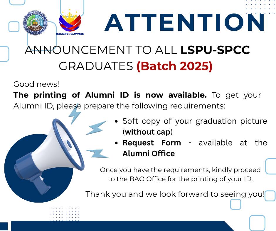 🎓 ATTENTION LSPU-SPCC GRADUATES OF BATCH 2025! 🎓 We’re excited to ...