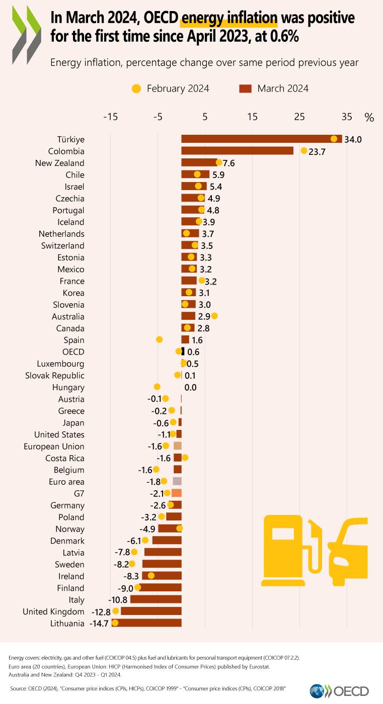 OECD - In March 2024, OECD energy inflation was positive for the first ...