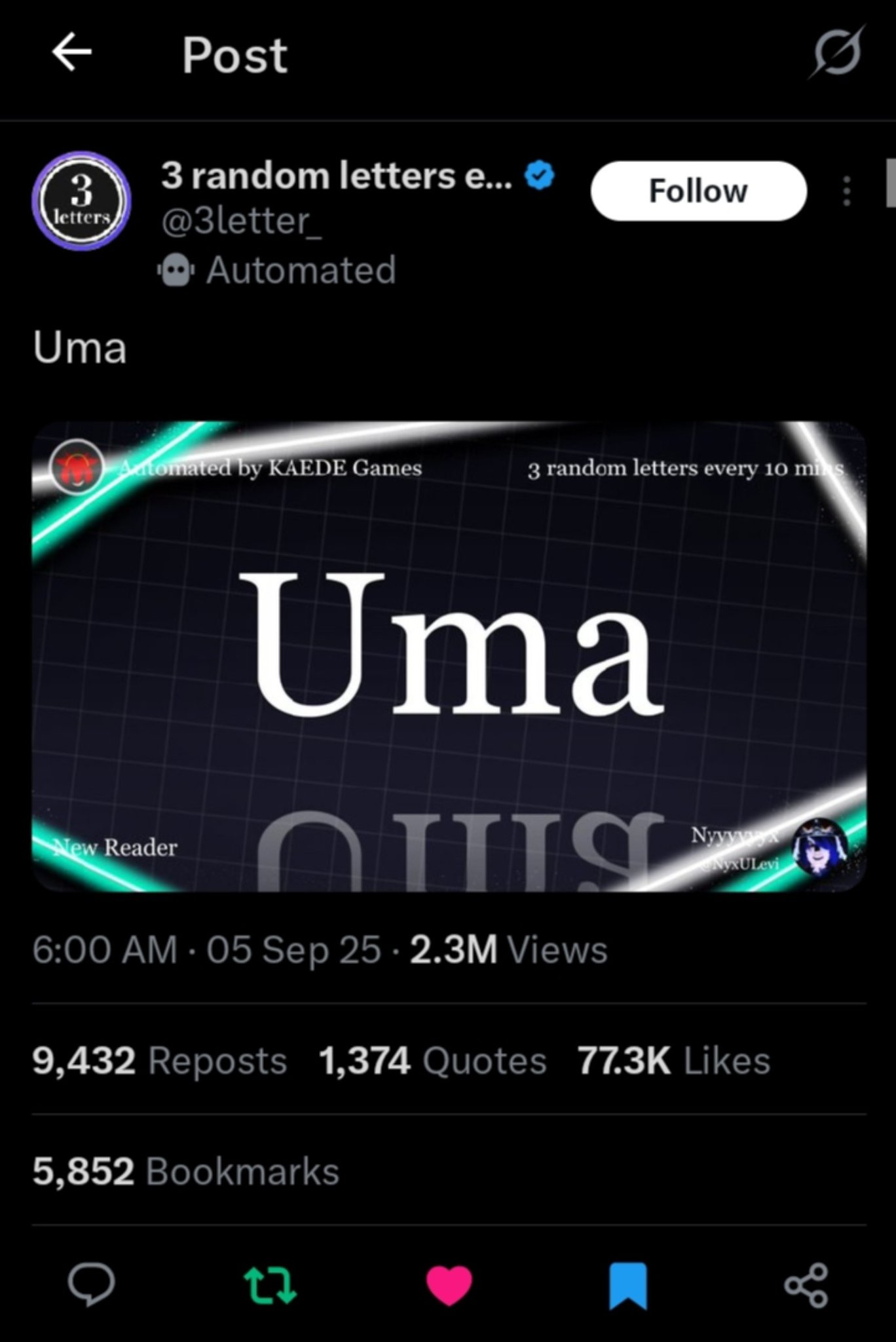 Post 3random letters e... Follow Automated Uma MonatedbyKAEDEGames by ...