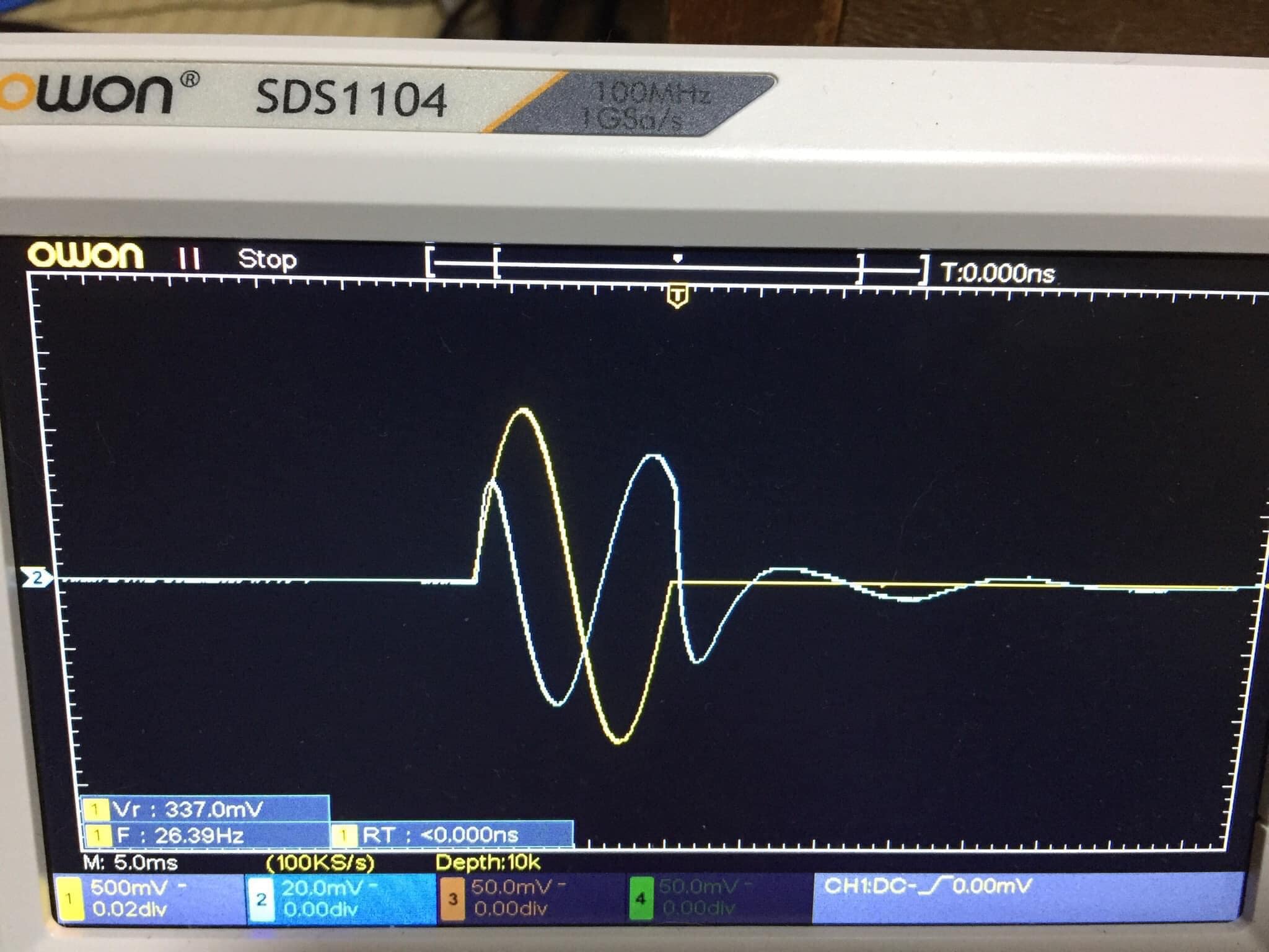 以前測定した、63Hzの単発サイン波をFE126Eで再生したもの。 黄色が