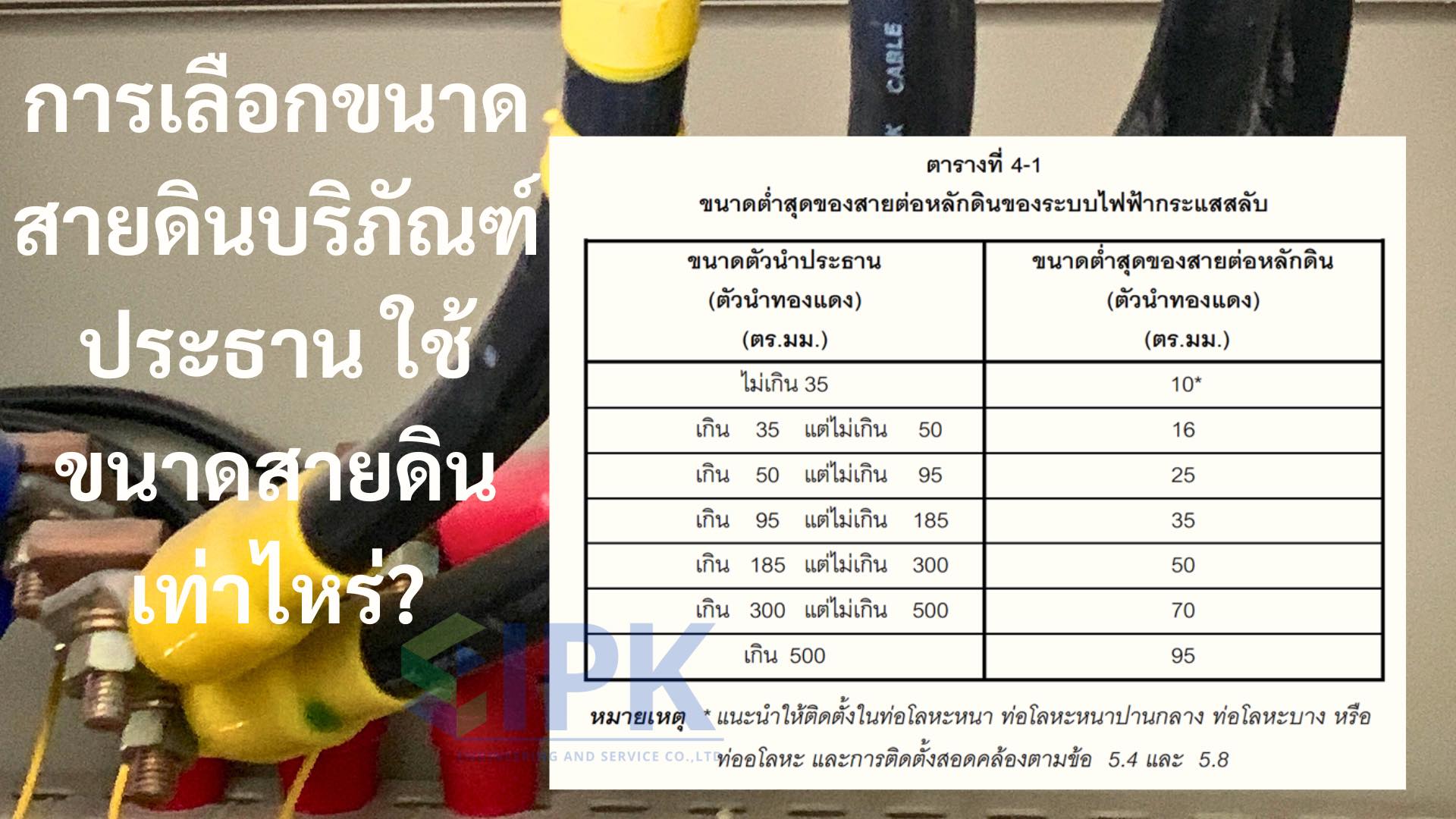 IPK - สายดิน สำหรับตู้เมนสวิตช์ ระบบบริภัณฑ์ประธาน ต้องใช้สายขนาด
