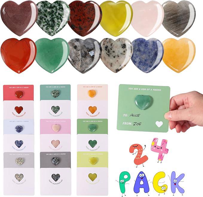 💚 24 Pack Valentines Heart Stone Necklaces With Cards (ad) 💚 50