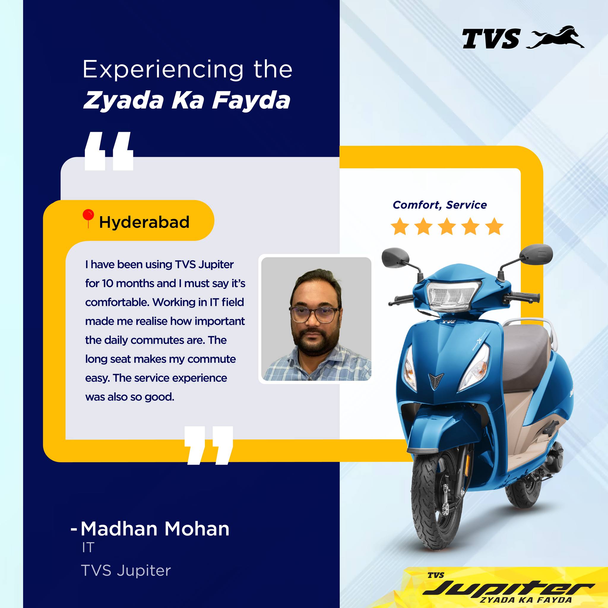We are glad that the TVS Jupiter 125 is your favorite ride. We